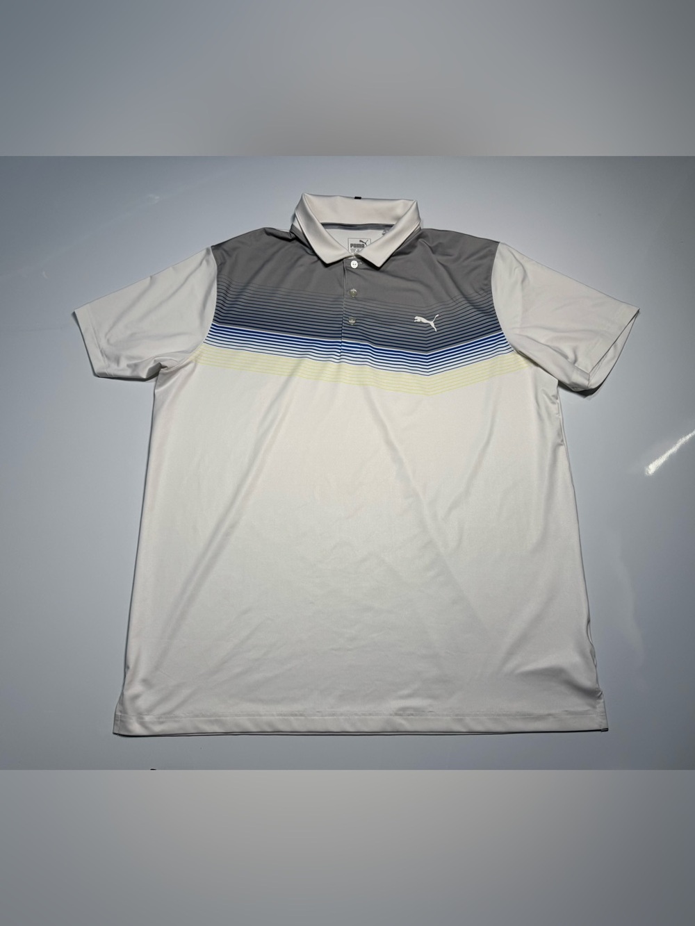 Puma Men’s Dry Fit White With Stripes Short Sleeve Golf Polo, Sz XL